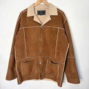Vintage Y2K 90's Patchwork Jacket Faux Suede Nubuck Sherpa Brown Adult Large